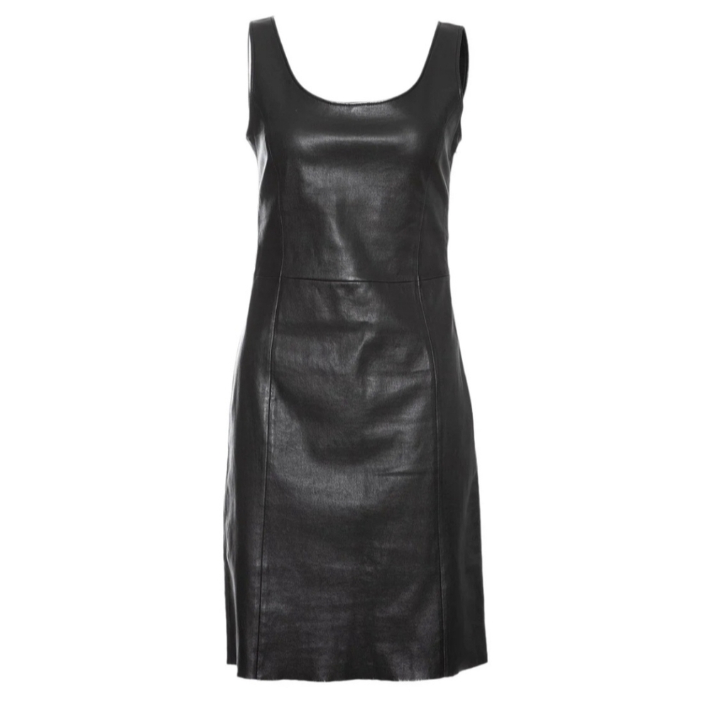 Prada Black Leather Mini Dress Sz IT 42